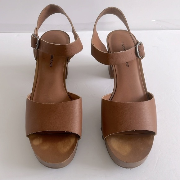 Lucky Brand Shoes Women’s Block Heel Sling Back Brown Summer Sandals Size 8.5 - Picture 3 of 5